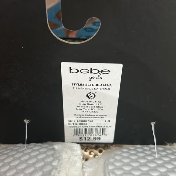 Bebe Toddler girls slippers Size L 9/10 Plush white grey with blue bow NWT Clean - Picture 8 of 8